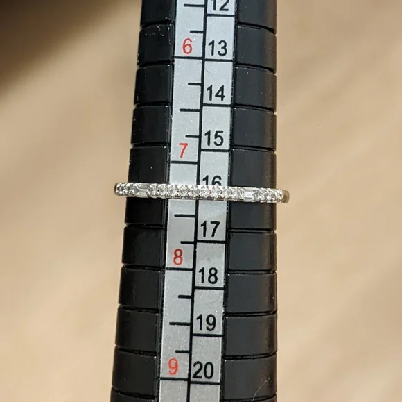 10K White Gold Round And Emerald Cut Diamond Half Eternity Ring - Picture 12 of 12